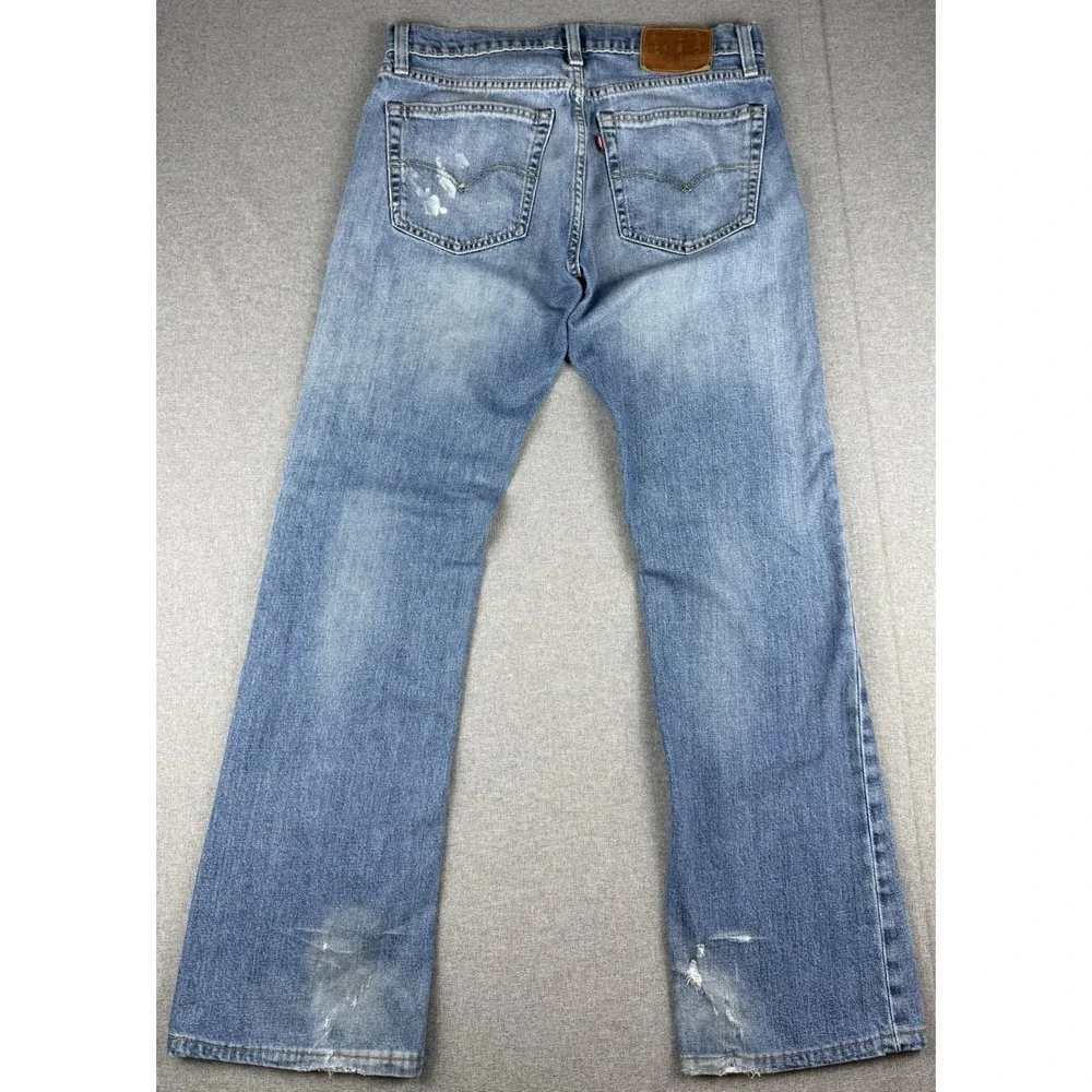Levi's 527 Slim Boot Jeans Men's 32x32 Blue Distressed Paint Wash Denim